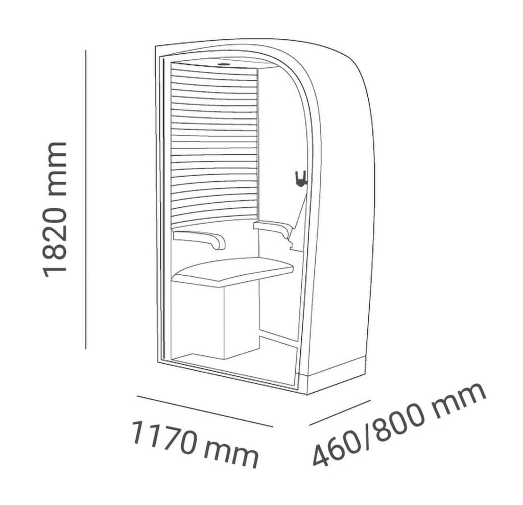 Dimensional drawing of the sshhh 1 phone booth