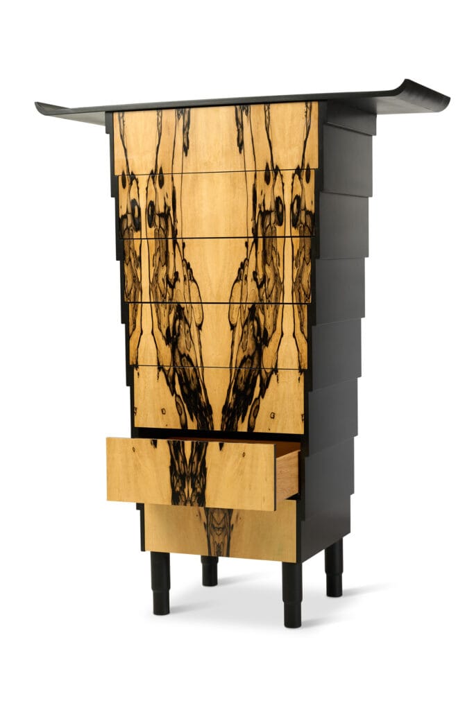 1990 chest of drawers in white and ebony, another angle