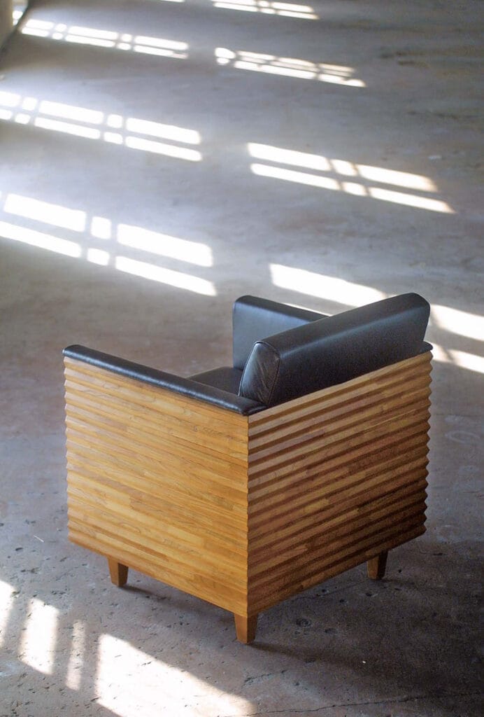 Detail of the pleated upholstery of the 1991 chair